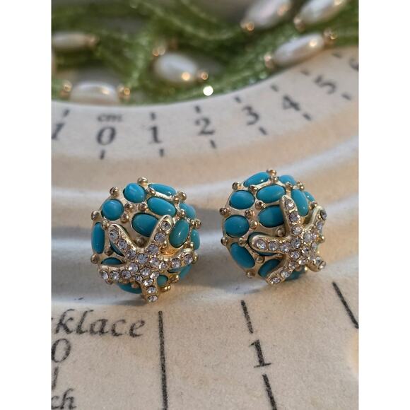 Kenneth Jay Lane Gold-Tone Turquoise & Rhinestone Bracelet & Starfish Earing Set - Picture 3 of 6